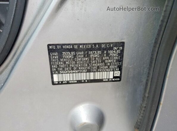 3HGGK5H84KM731287 2019 HONDA FIT Серебряный Вид подкапотного пространства