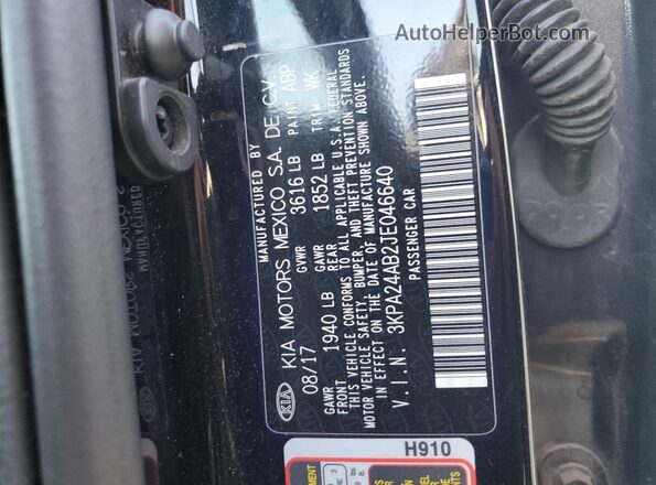 3KPA24AB2JE046641 2018 KIA RIO Black Widok naklejki z numerem VIN