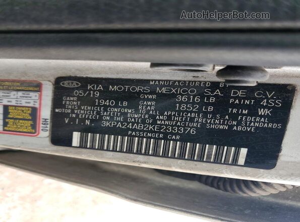 3KPA24AB2KE233376 2019 KIA RIO Silver Engine compartment view