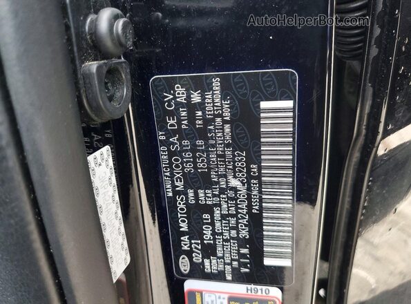3KPA24AD6ME382832 2021 KIA RIO Черный Вид наклейки с VIN-кодом