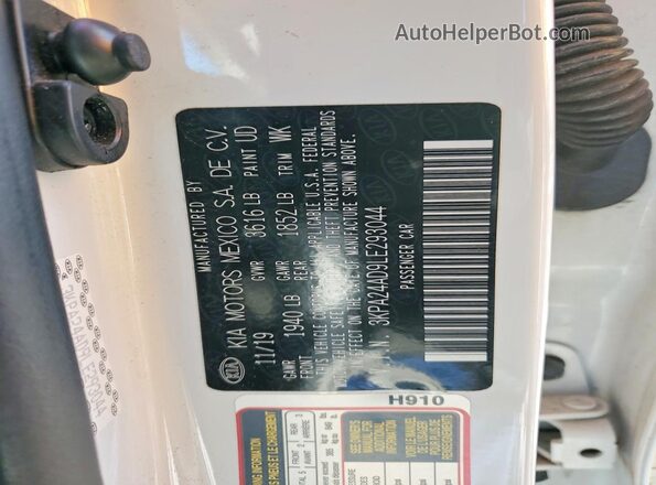 3KPA24AD9LE293044 2020 KIA RIO White Widok komory silnika