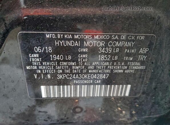 3KPC24A30KE042847 2019 HYUNDAI ACCENT Black VIN კოდის სტიკერის ხედი