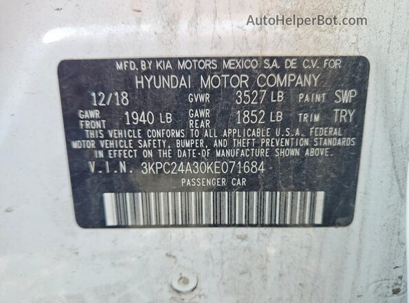 3KPC24A30KE071684 2019 HYUNDAI ACCENT Белый Вид подкапотного пространства