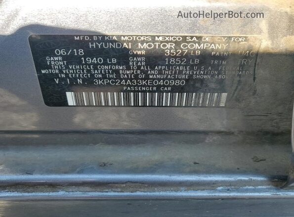 3KPC24A33KE040980 2019 HYUNDAI ACCENT Серый Вид подкапотного пространства