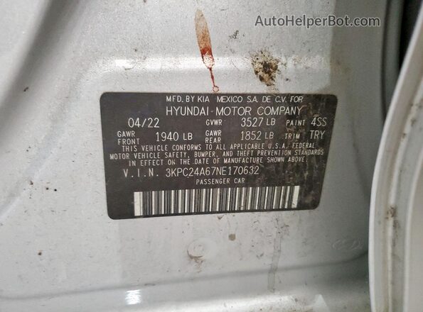 3KPC24A67NE170632 2022 HYUNDAI ACCENT Серебряный Вид подкапотного пространства