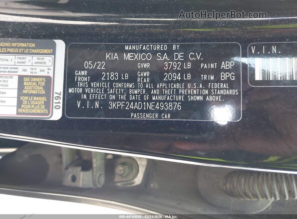 3KPF24AD1NE493876 2022 KIA FORTE Черный Вид подкапотного пространства