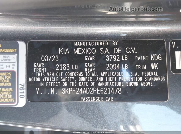 3KPF24AD2PE621478 2023 KIA FORTE Gray Vista del compartimento del motor