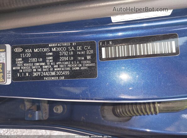 3KPF24AD3ME305499 2021 KIA FORTE Синий Вид подкапотного пространства