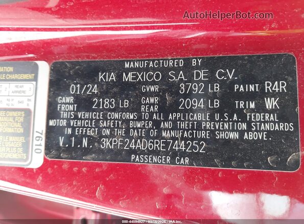 3KPF24AD6RE744252 2024 KIA FORTE Красный Вид подкапотного пространства