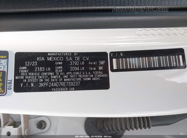 3KPF24AD7RE739237 2024 KIA FORTE Белый Вид подкапотного пространства