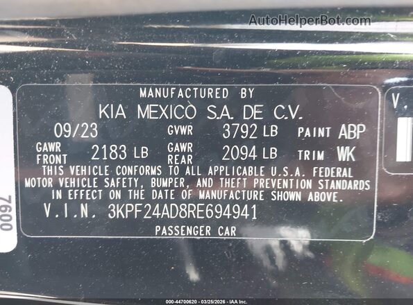 3KPF24AD8RE694941 2024 KIA FORTE Черный Вид подкапотного пространства