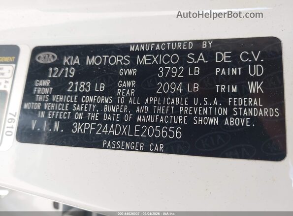 3KPF24ADXLE205656 2020 KIA FORTE Белый Вид подкапотного пространства