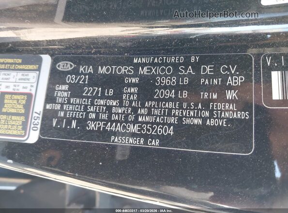 3KPF44AC9ME352604 2021 KIA FORTE Черный Вид подкапотного пространства