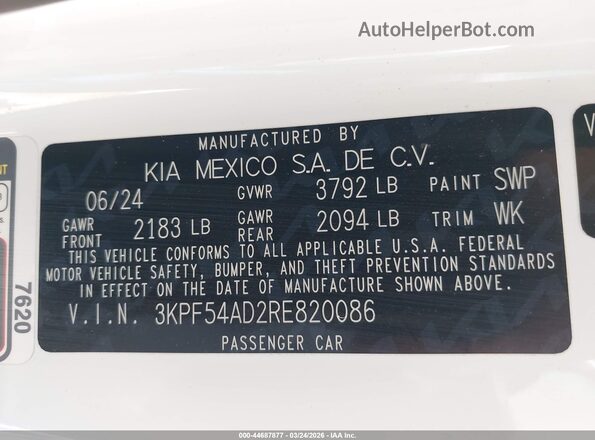 3KPF54AD2RE820086 2024 KIA FORTE White Շարժիչի բաժամունքի տեսք
