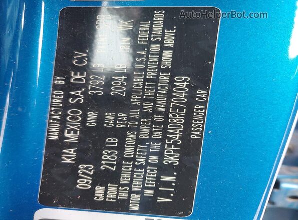 3KPF54AD8RE704049 2024 KIA FORTE Синий Вид наклейки с VIN-кодом