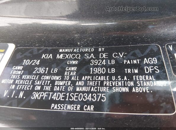 3KPFT4DE1SE034375 2025 KIA K4 Gray Вид підкапотного простору