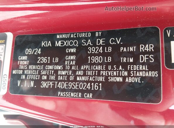 3KPFT4DE9SE024161 2025 KIA K4 Красный Вид подкапотного пространства