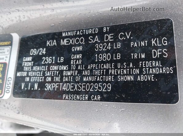 3KPFT4DEXSE029529 2025 KIA K4 Gray Вид підкапотного простору