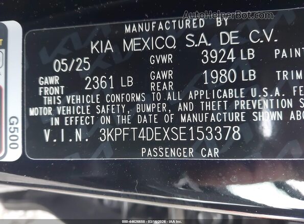 3KPFT4DEXSE153378 2025 KIA K4 Черный Вид подкапотного пространства