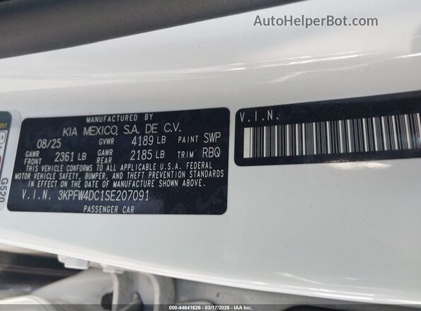 3KPFW4DC1SE207091 2025 KIA K4 Белый Вид подкапотного пространства