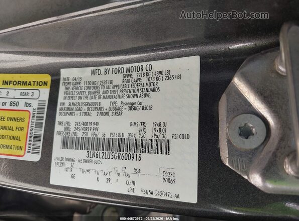 3LN6L2LU5GR600918 2016 LINCOLN MKZ HYBRID Gray Widok komory silnika