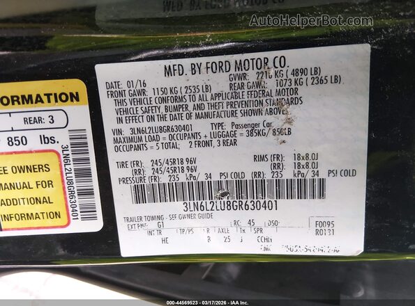3LN6L2LU8GR630401 2016 LINCOLN MKZ HYBRID Черный Вид подкапотного пространства