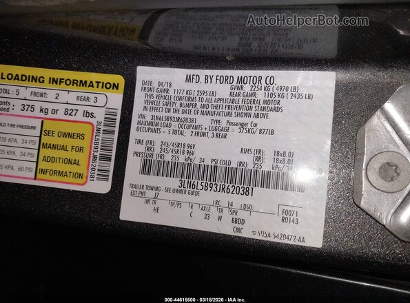 3LN6L5B93JR620381 2018 LINCOLN MKZ Серый Вид подкапотного пространства