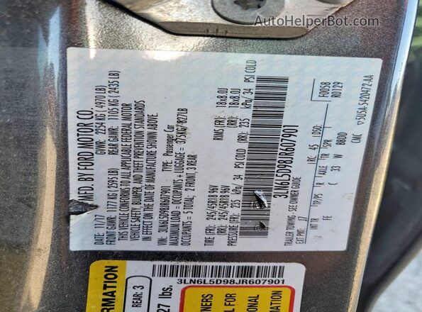 3LN6L5D98JR607901 2018 LINCOLN MKZ Серый Вид подкапотного пространства