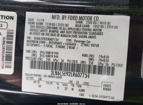 3LN6L5E92LR607734 2020 LINCOLN MKZ Черный Вид подкапотного пространства