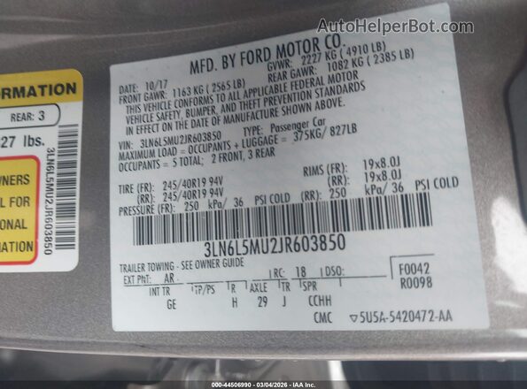 3LN6L5MU2JR603850 2018 LINCOLN MKZ HYBRID Tan Widok komory silnika