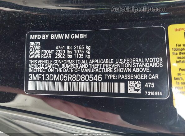 3MF13DM05R8D80546 2024 BMW M2 Черный Вид подкапотного пространства