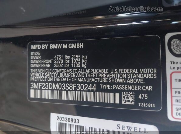 3MF23DM03S8F30244 2025 BMW M2 Black Engine compartment view