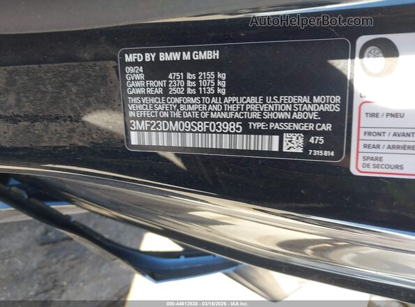 3MF23DM09S8F03985 2025 BMW M2 Black ძრავის განყოფილების ხედი