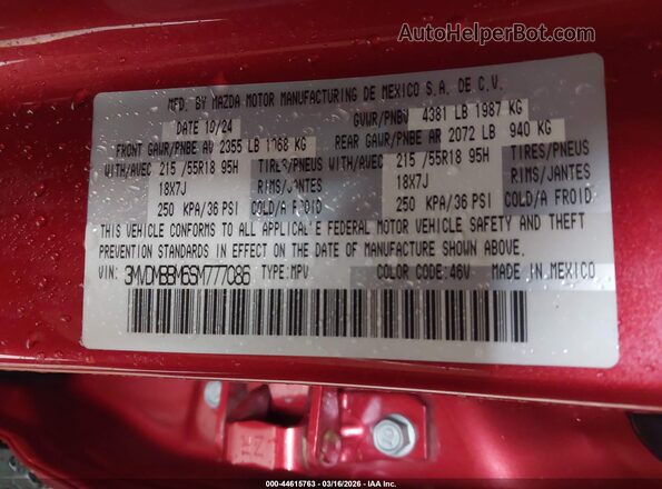3MVDMBBM6SM777086 2025 MAZDA CX-30 Red Вид підкапотного простору