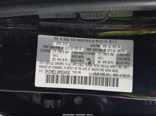 3MVDMBCL8MM224450 2021 MAZDA CX-30 Black Vista del compartimento del motor