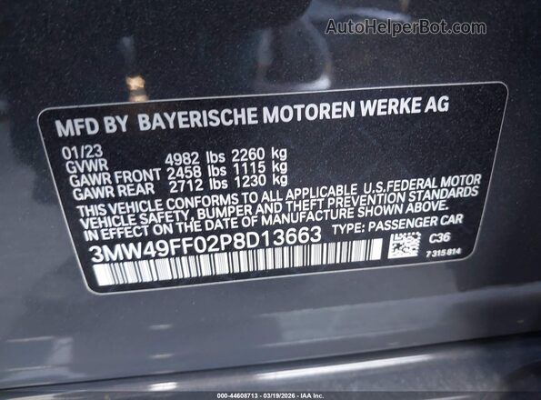 3MW49FF02P8D13663 2023 BMW M3 Gray Vista del compartimento del motor