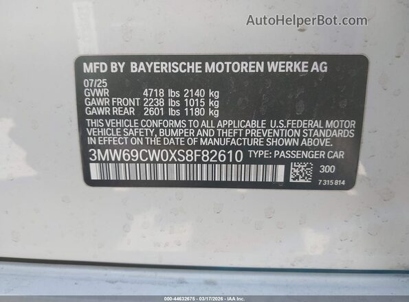 3MW69CW0XS8F82610 2025 BMW OTHER Белый Вид подкапотного пространства