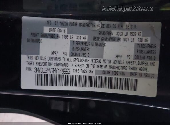 3MYDLBYV7HY148993 2017 TOYOTA YARIS IA Black Widok komory silnika