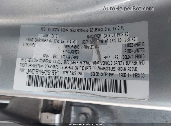 3MYDLBYV9KY516341 2019 TOYOTA YARIS Silver Vista del compartimento del motor