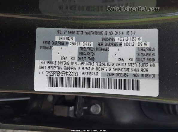 3MZBPABM8RM422230 2024 MAZDA 3 Серый Вид подкапотного пространства