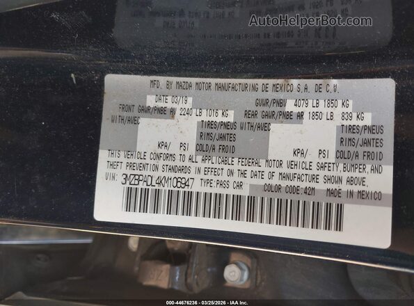 3MZBPADL4KM106947 2019 MAZDA 3 Dark Blue Widok komory silnika