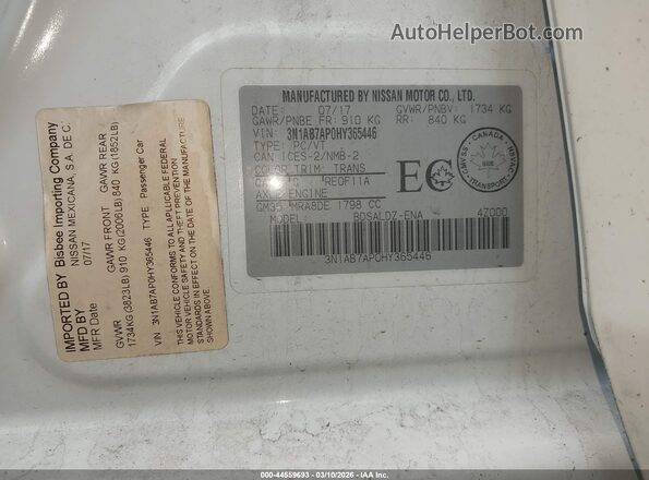 3N1AB7AP0HY365446 2017 NISSAN SENTRA Белый Вид подкапотного пространства