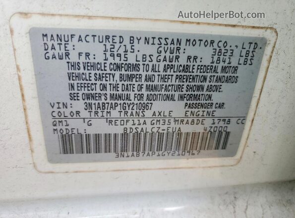 3N1AB7AP1GY210967 2016 NISSAN SENTRA White Vista del compartimento del motor