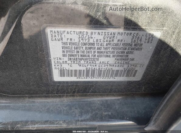 3N1AB7AP4HY223276 2017 NISSAN SENTRA Черный Вид подкапотного пространства