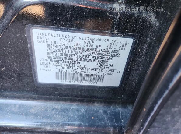 3N1AB7AP4KL602279 2019 NISSAN SENTRA Черный Вид подкапотного пространства