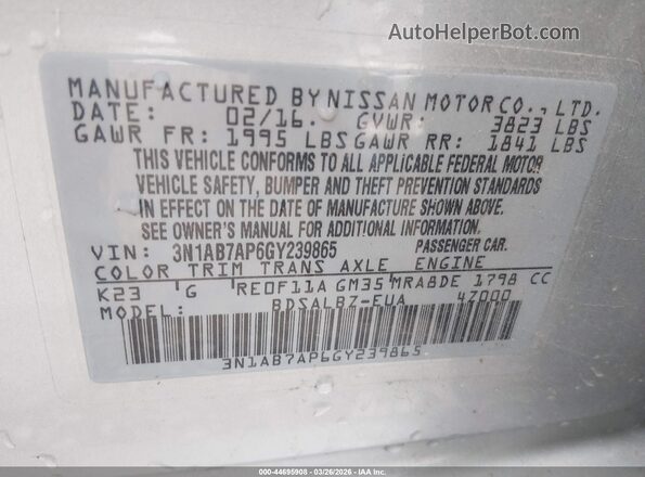 3N1AB7AP6GY239865 2016 NISSAN SENTRA Silver Vista del compartimento del motor