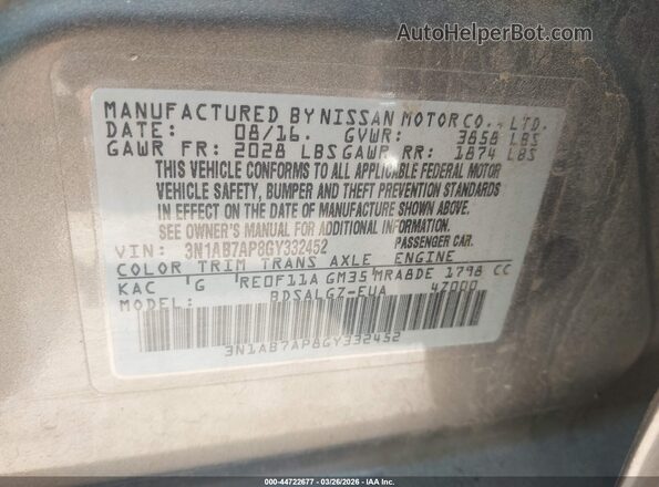 3N1AB7AP8GY332452 2016 NISSAN SENTRA Gray Вид підкапотного простору