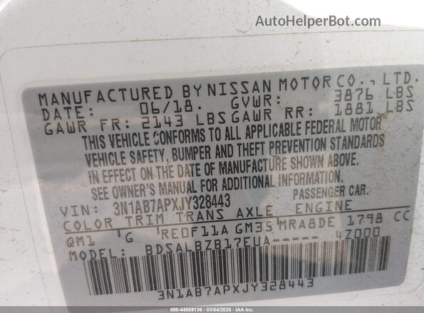 3N1AB7APXJY328443 2018 NISSAN SENTRA Белый Вид подкапотного пространства