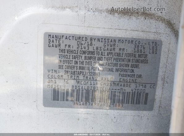 3N1AB7APXJY329883 2018 NISSAN SENTRA Белый Вид подкапотного пространства