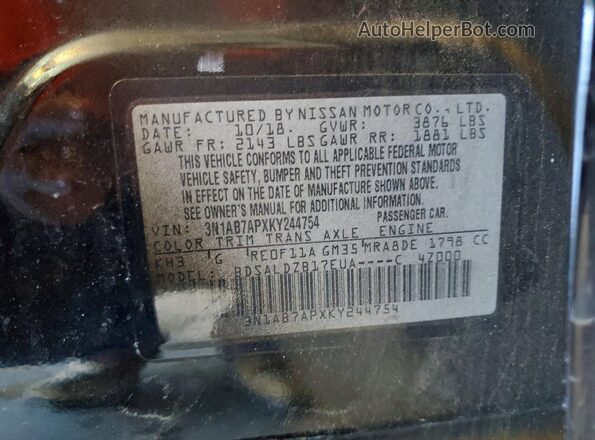 3N1AB7APXKY244754 2019 NISSAN SENTRA Black Вид підкапотного простору